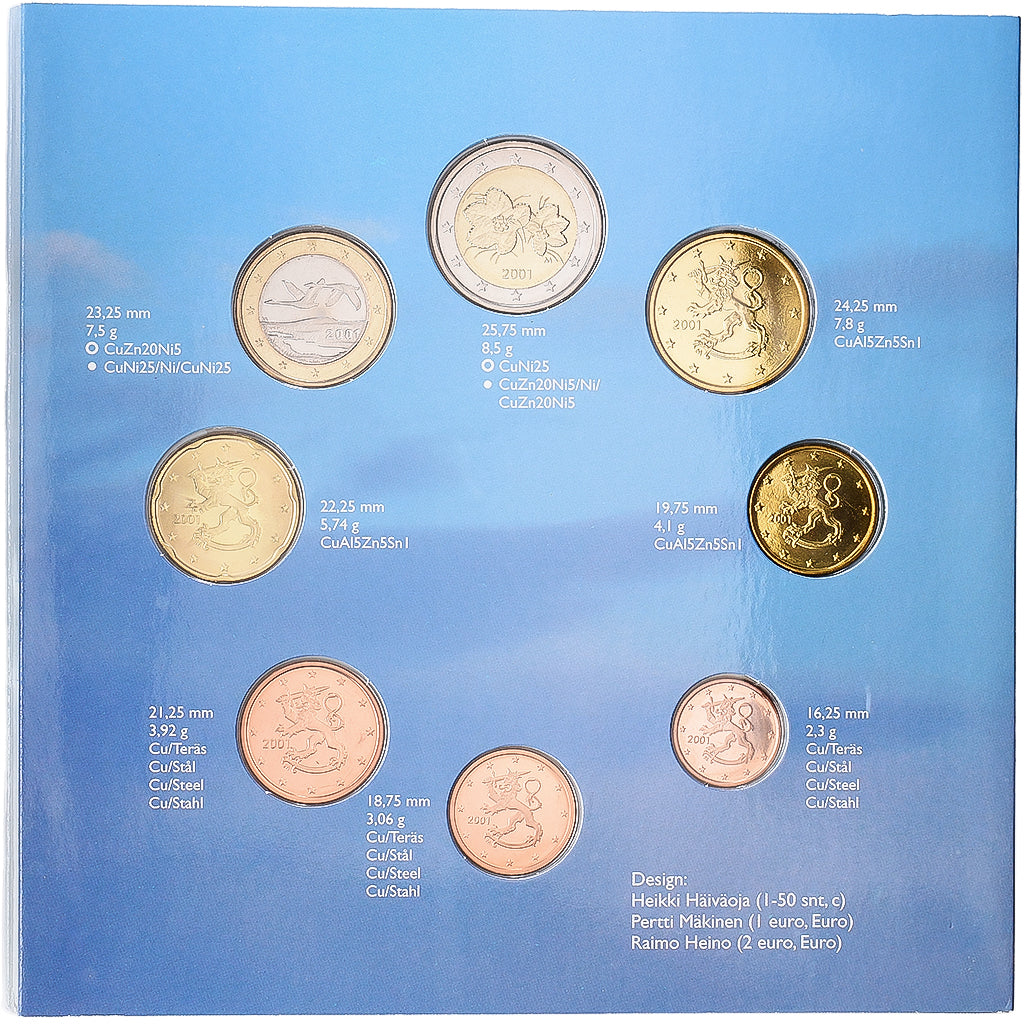 Finnland, Coffret 1c. à 2€, série FDC, 2001, Vantaa, STGL
