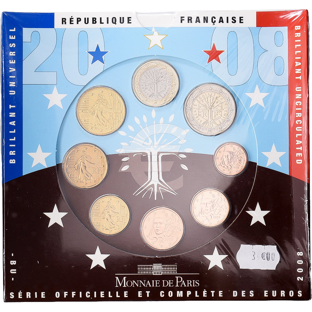 Frankrijk, Set 1 ct. - 2 Euro, Série BU, 2008, MDP, n.v.t., FDC