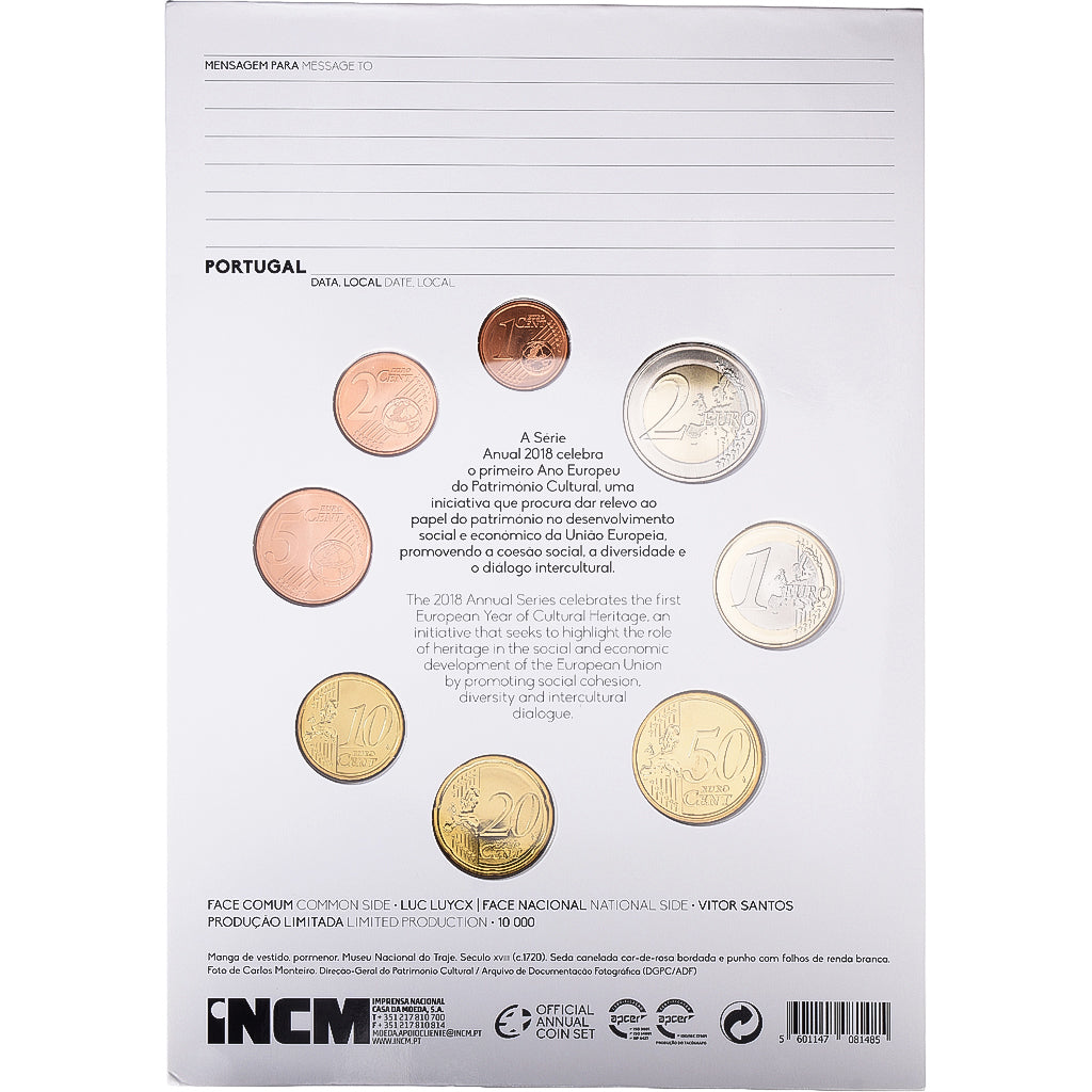 Portugal, Set 1 ct. - 2 Euro, European Year of Cultural Heritage, série FDC