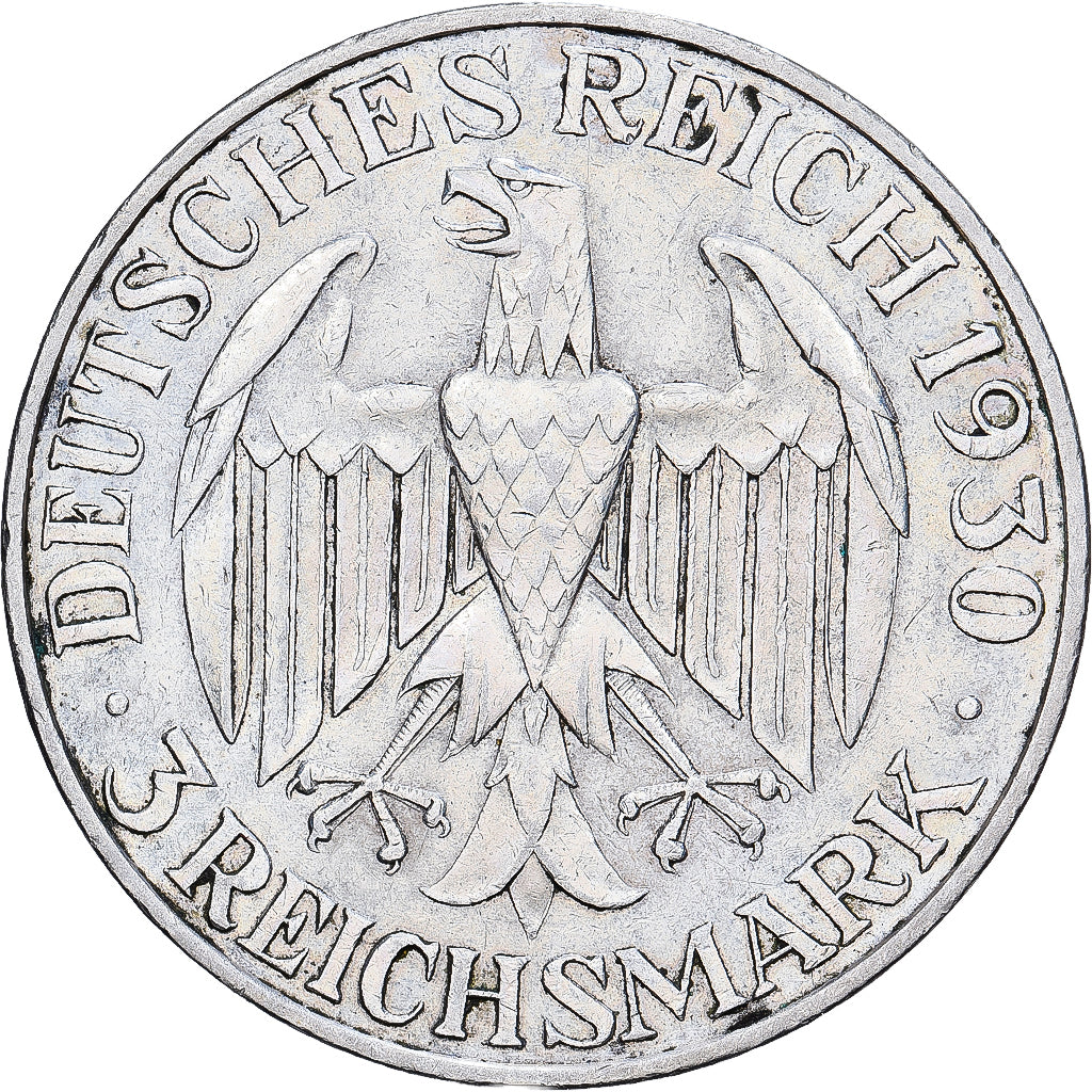 Niemcy, 3 Mark, Graf Zeppelin, 1930, Stuttgart, Srebro, AU(55-58), KM:67
