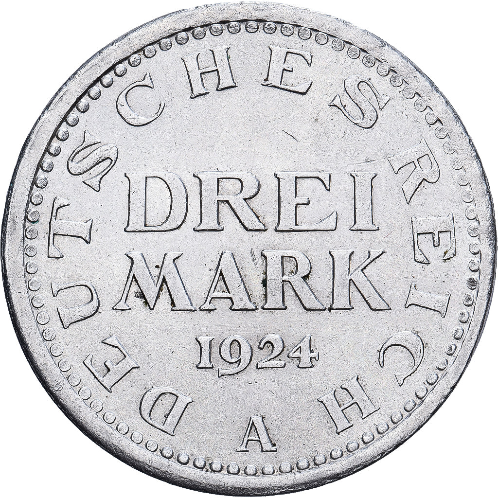 Alemania, 3 Mark, 1924, Berlin, Plata, MBC, KM:43