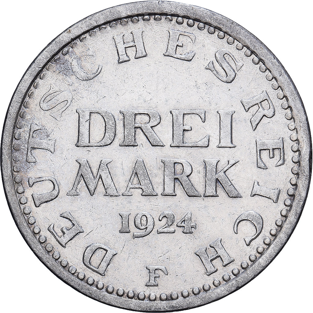 Alemania, 3 Mark, 1924, Stuttgart, Plata, MBC, KM:43
