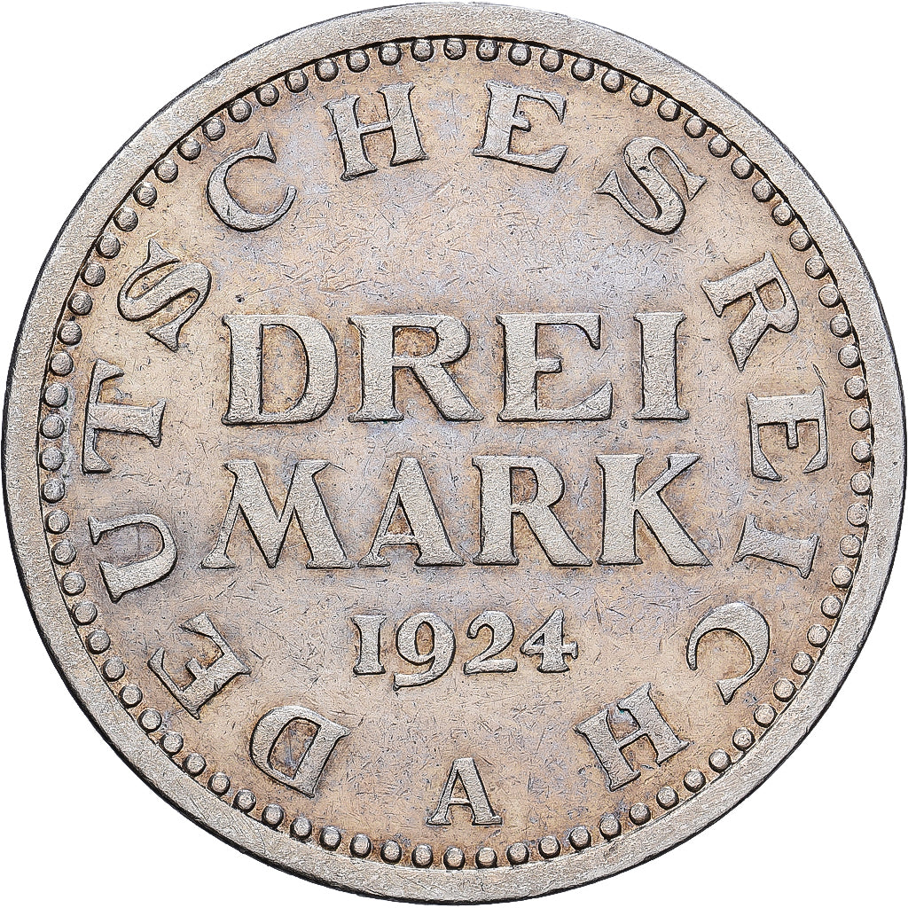 Germany, 3 Mark, 1924, Berlin, Silver, EF(40-45), KM:43