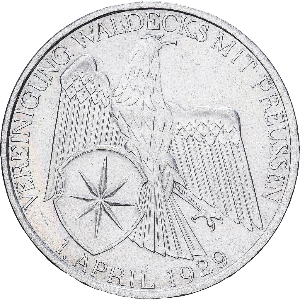 Alemania, 3 Mark, Union of Waldeck with Prussia, 1929, Berlin, Plata, EBC