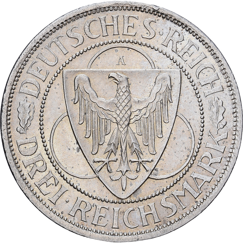 Alemania, 3 Mark, Liberation of Rhineland, 1930, Berlin, Plata, EBC