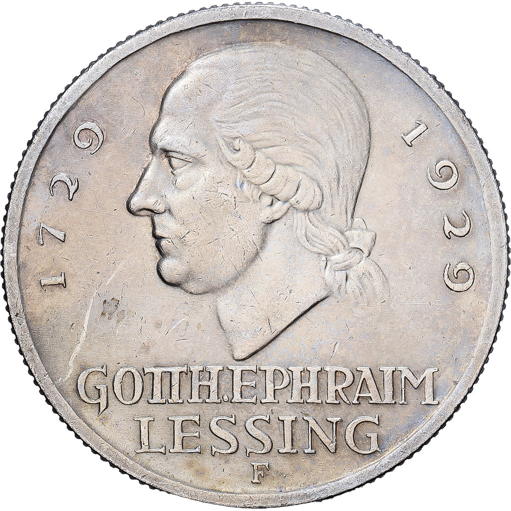 Duitsland, 3 Mark, Gotthold Lessing, 1929, Stuttgart, Zilver, PR, KM:60