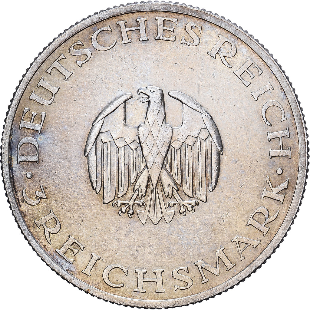 Duitsland, 3 Mark, Gotthold Lessing, 1929, Stuttgart, Zilver, PR, KM:60