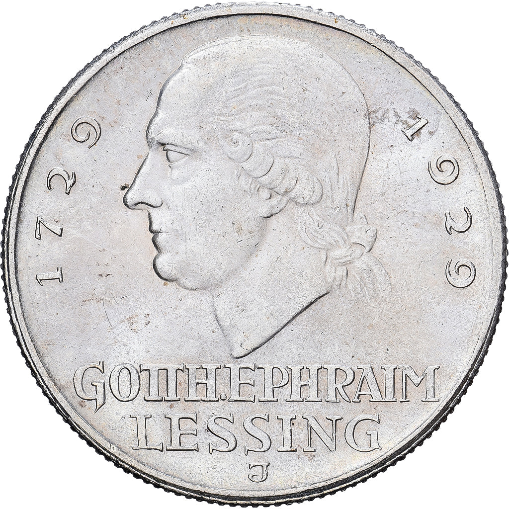 Germania, 3 Mark, Gotthold Lessing, 1929, Hamburg, Argento, SPL-, KM:60