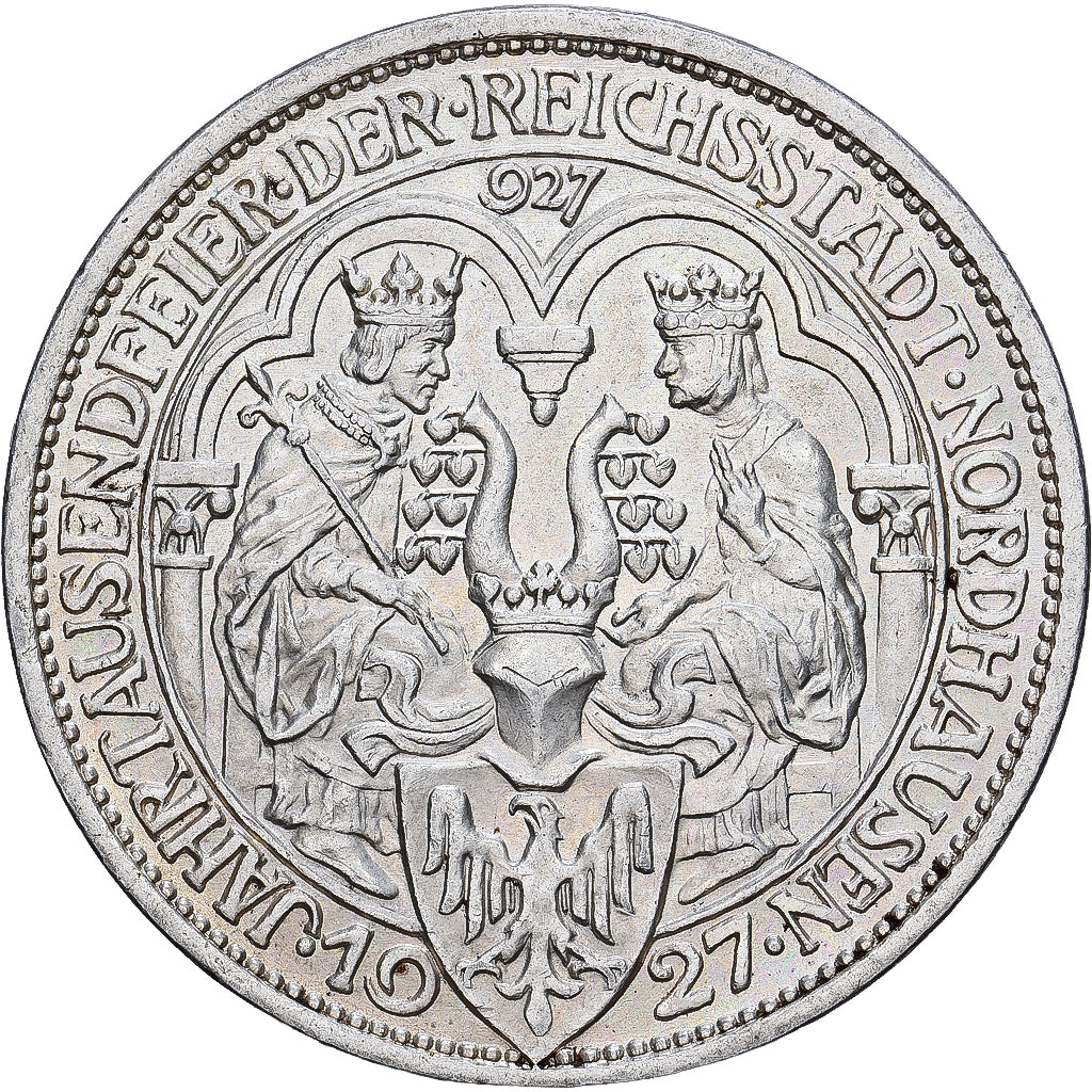 Niemcy, 3 Mark, Nordhausen, 1927, Berlin, Srebro, MS(63), KM:52