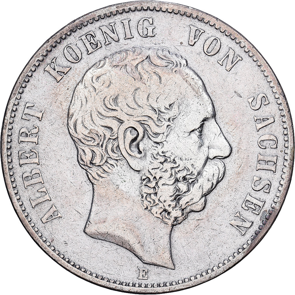 German Empire, Albert, 5 Mark, 1876, Muldenhütten, Silver, EF(40-45), KM:1237