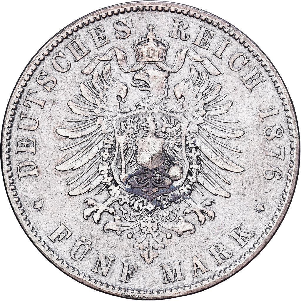 German Empire, Albert, 5 Mark, 1876, Muldenhütten, Silver, EF(40-45), KM:1237