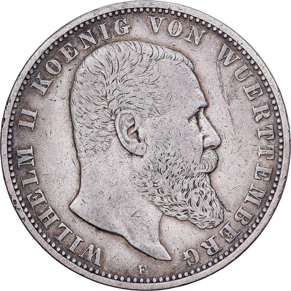 German Empire, Wilhelm II, 5 Mark, 1899, Stuttgart, Silver, EF(40-45), KM:632