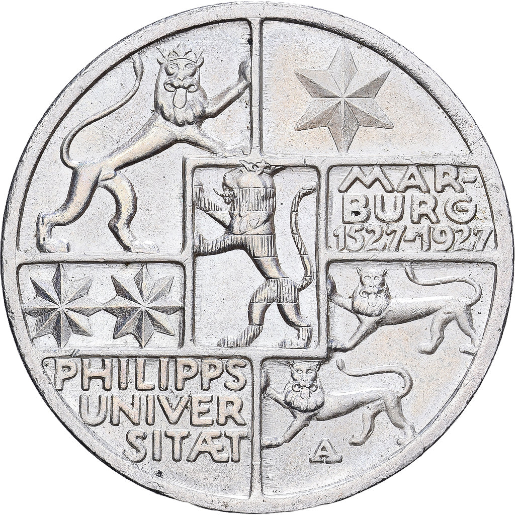 Niemcy, 3 Mark, University Marburg, 1927, Berlin, Srebro, AU(50-53), KM:53