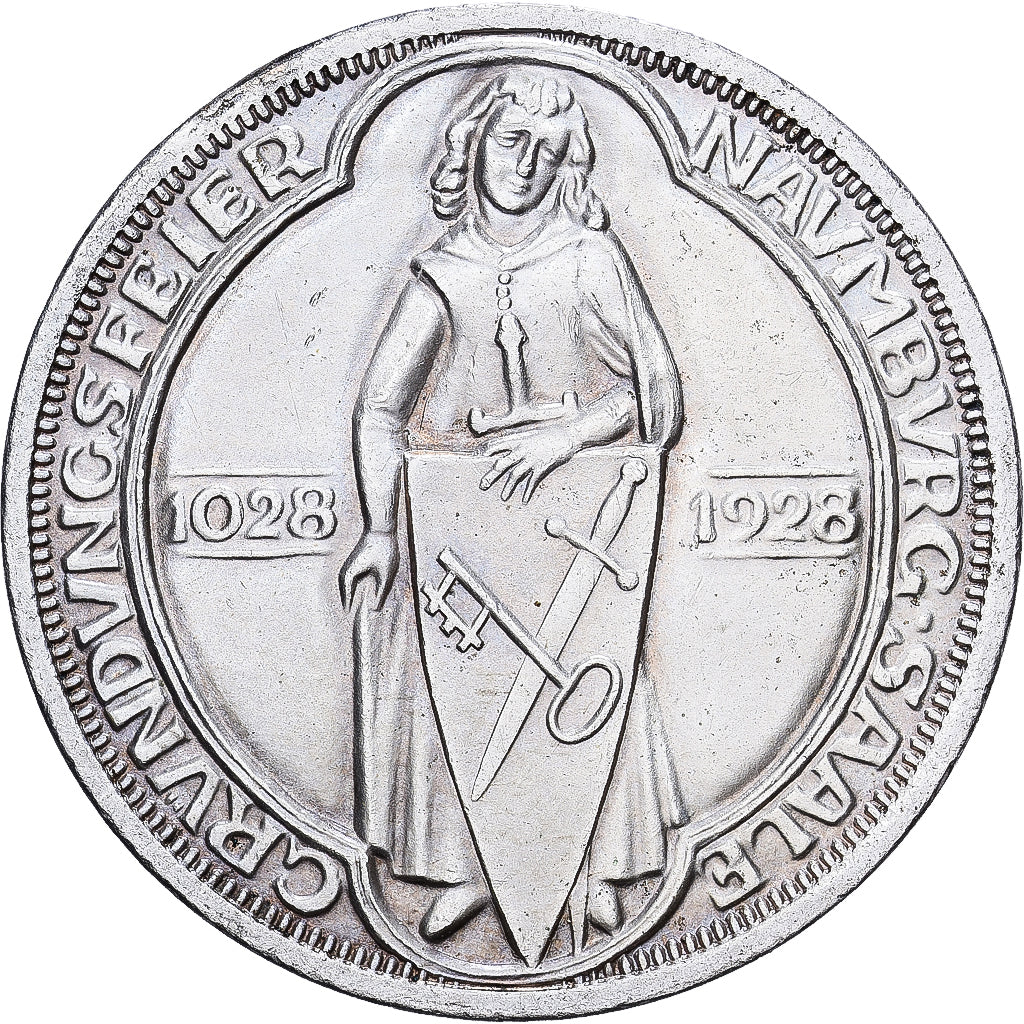 Niemcy, 3 Mark, Naumburg, 1928, Berlin, Srebro, MS(63), KM:57