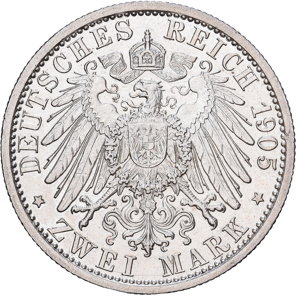 Allemagne, Karl Günther, 2 Mark, 25 ans de règne, 1905, Berlin, Argent, SPL