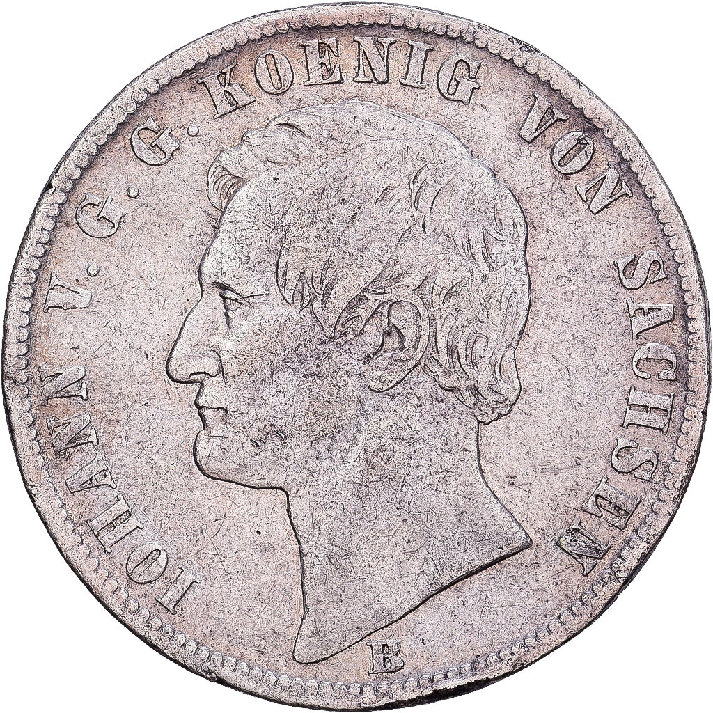 Germany, Johann, Thaler, Vereinsthaler, 1871, Dresden, Silver, VF(30-35)