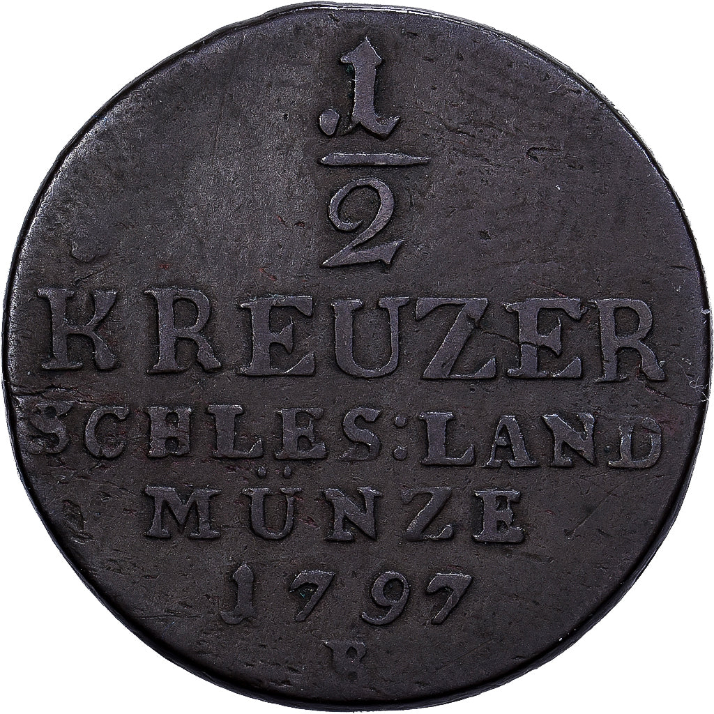 Kingdom of Prussia, Friedrich Wilhelm II, 1/2 Kreuzer, 1797, Wroclaw, Cobre