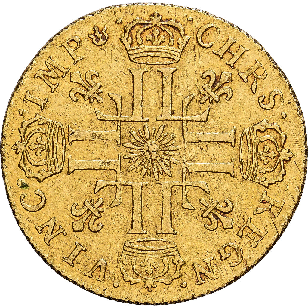 France, Louis XIV, louis d'or au soleil, 1711, Lyon, Gold, EF(40-45)
