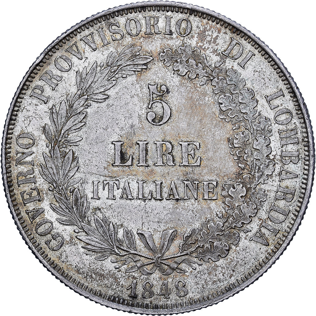 Kingdom of Lombardy-Venetia, 5 Lire, 1848, Milan, Silber, VZ