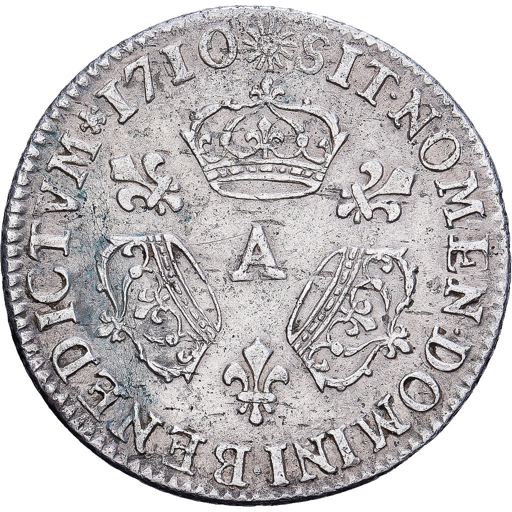 France, 1/10 Écu aux 3 couronnes, 1710, Paris, Silver, AU(55-58), Gadoury:125