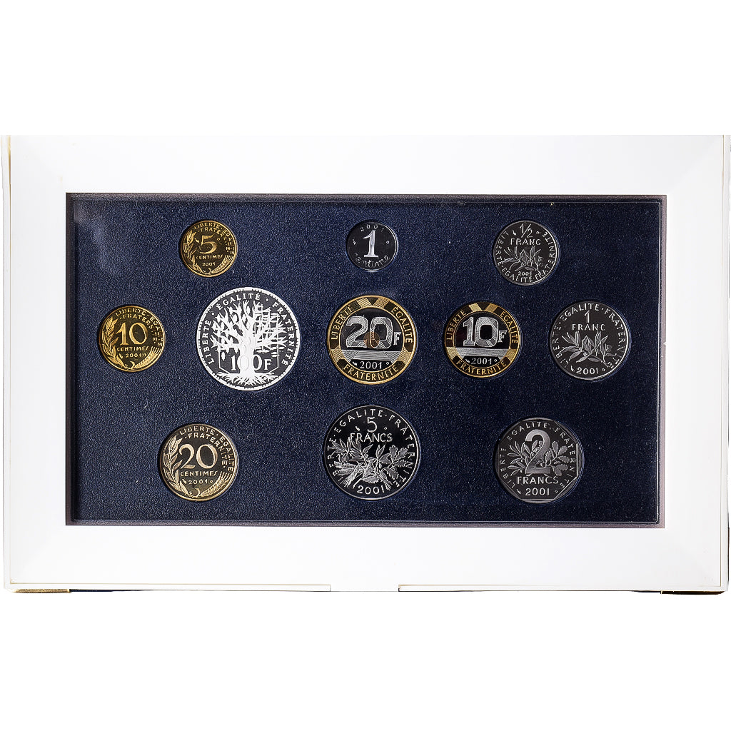 Francja, Coffret 1 c. à 100 frs., 2001, MDP, Proof, ND, MS(65-70)