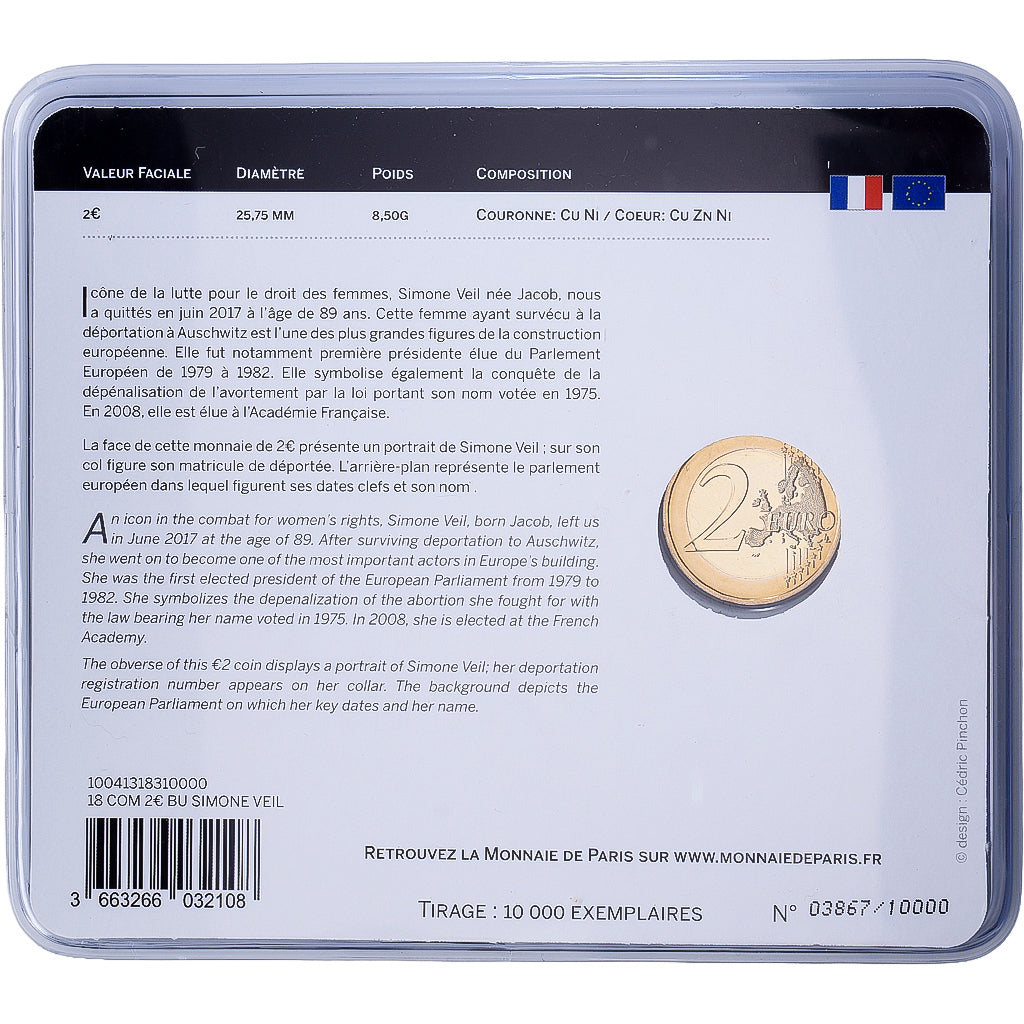 Frankreich, 2 Euro, Simone Veil, BU, 2018, MDP, Bi-Metallic, STGL, Gadoury:EU