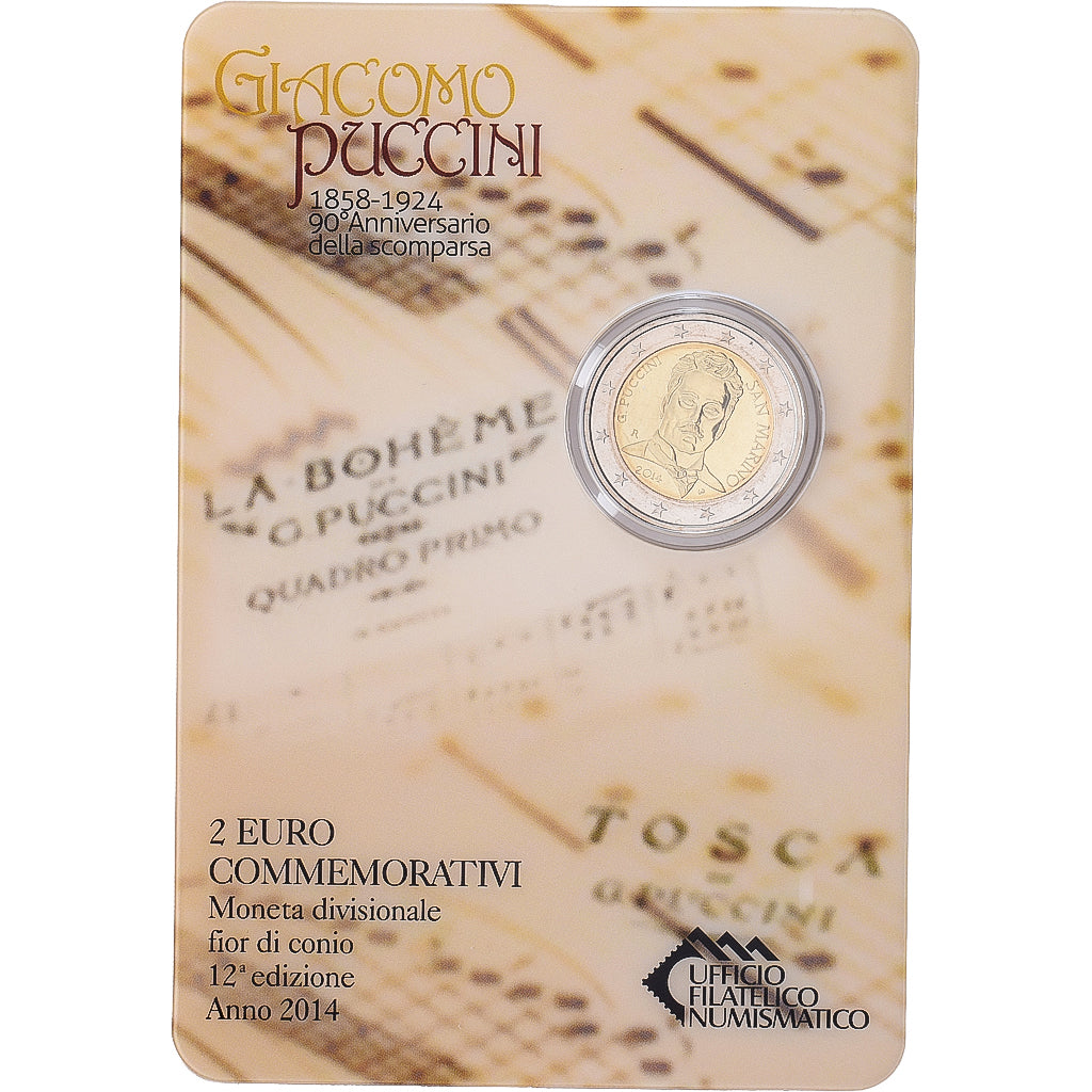 San Marino, 2 Euro, Giacomo Puccini, BU, Rome, Bimetálico, FDC, KM:295