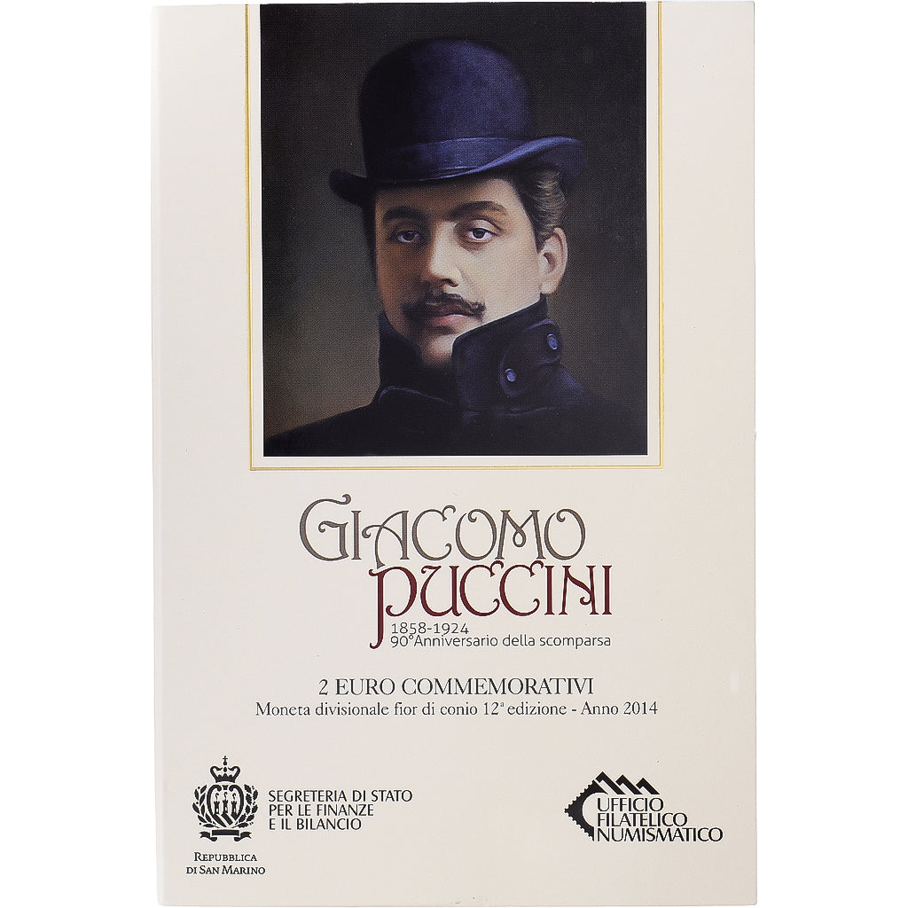 San Marino, 2 Euro, Giacomo Puccini, BU, Rome, Bimetálico, FDC, KM:295