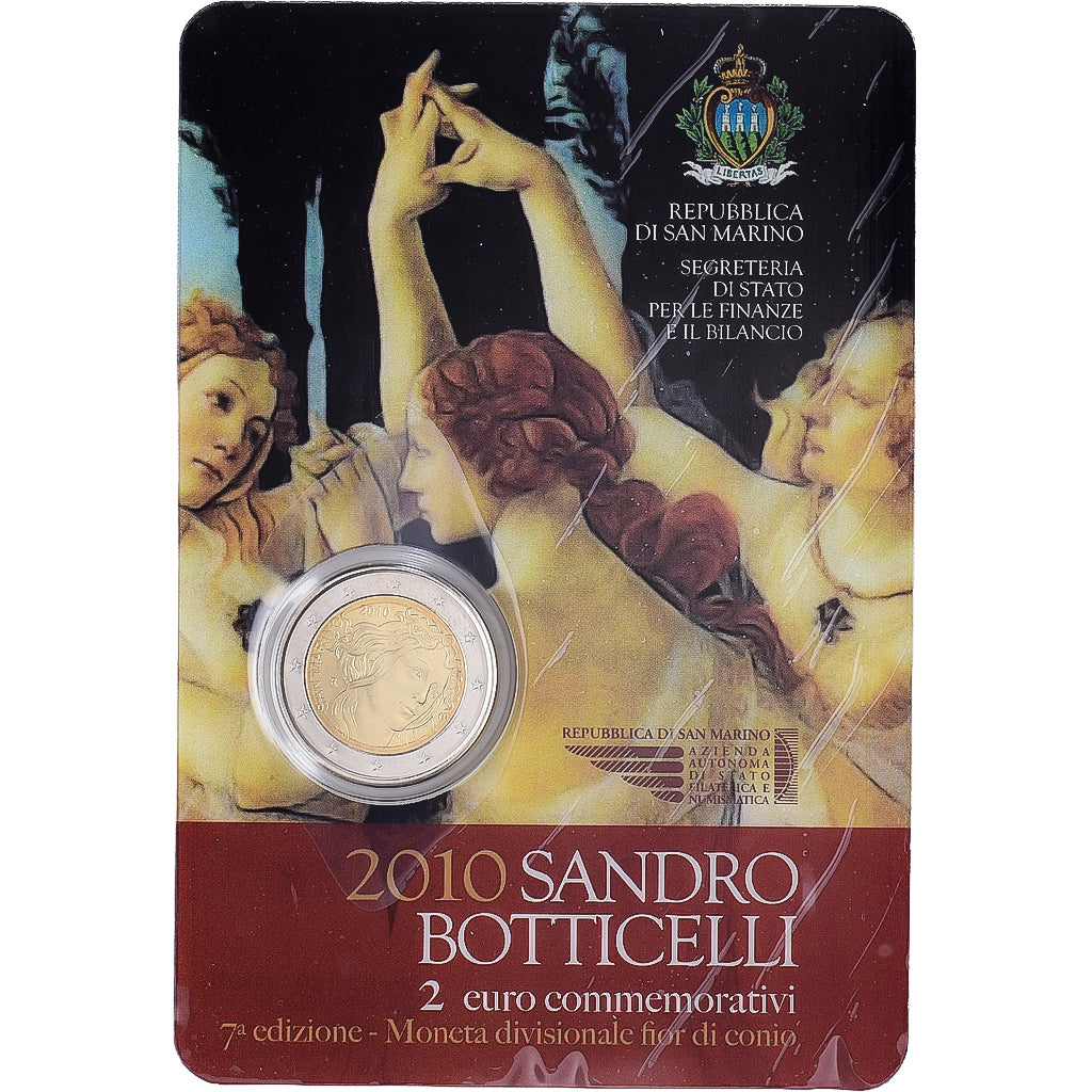 San Marino, 2 Euro, Sandro Botticelli, BU, 2010, Rome, Bi-Metallic, MS(65-70)