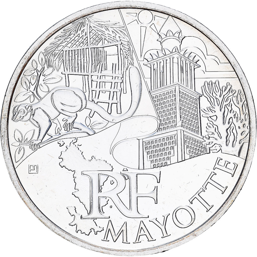 France, 10 Euro, Mayotte, 2011, MDP, Silver, MS(63), KM:1726