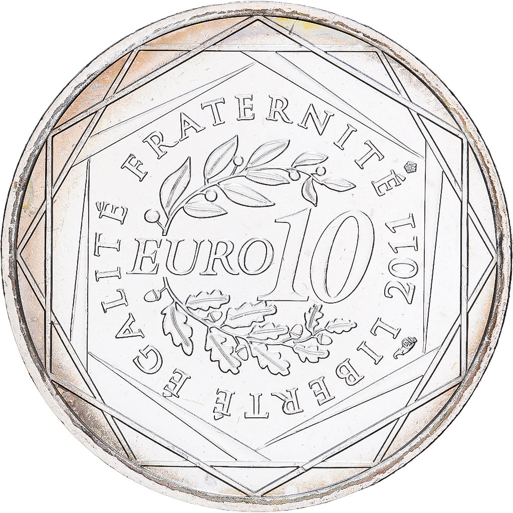 France, 10 Euro, Centre, 2011, MDP, Silver, MS(63), KM:1732