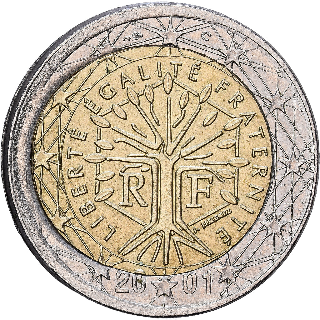 France, 2 Euro, error off center strike, 2001, MDP, Bi-Metallic, MS(63), KM:1289