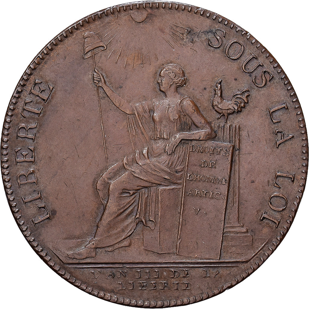 Frankrijk, Monneron de 2 Sols, 1791 / AN 3, Birmingham, Bronzen, ZF+, Mazard:153