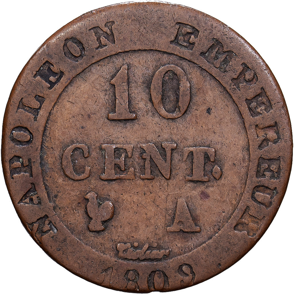 France, Napoleon I, 10 Centimes, 1809, Paris, Contemporary forgery, Billon