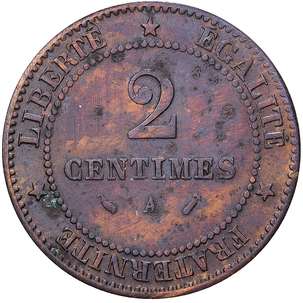 France, 2 Centimes, Cérès, 1883, Paris, Bronze, EF(40-45), Gadoury:105