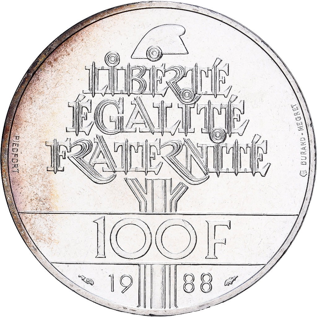 França, 100 Francs, 1988, MDP, Piéfort, BU, Prata, MS(63)