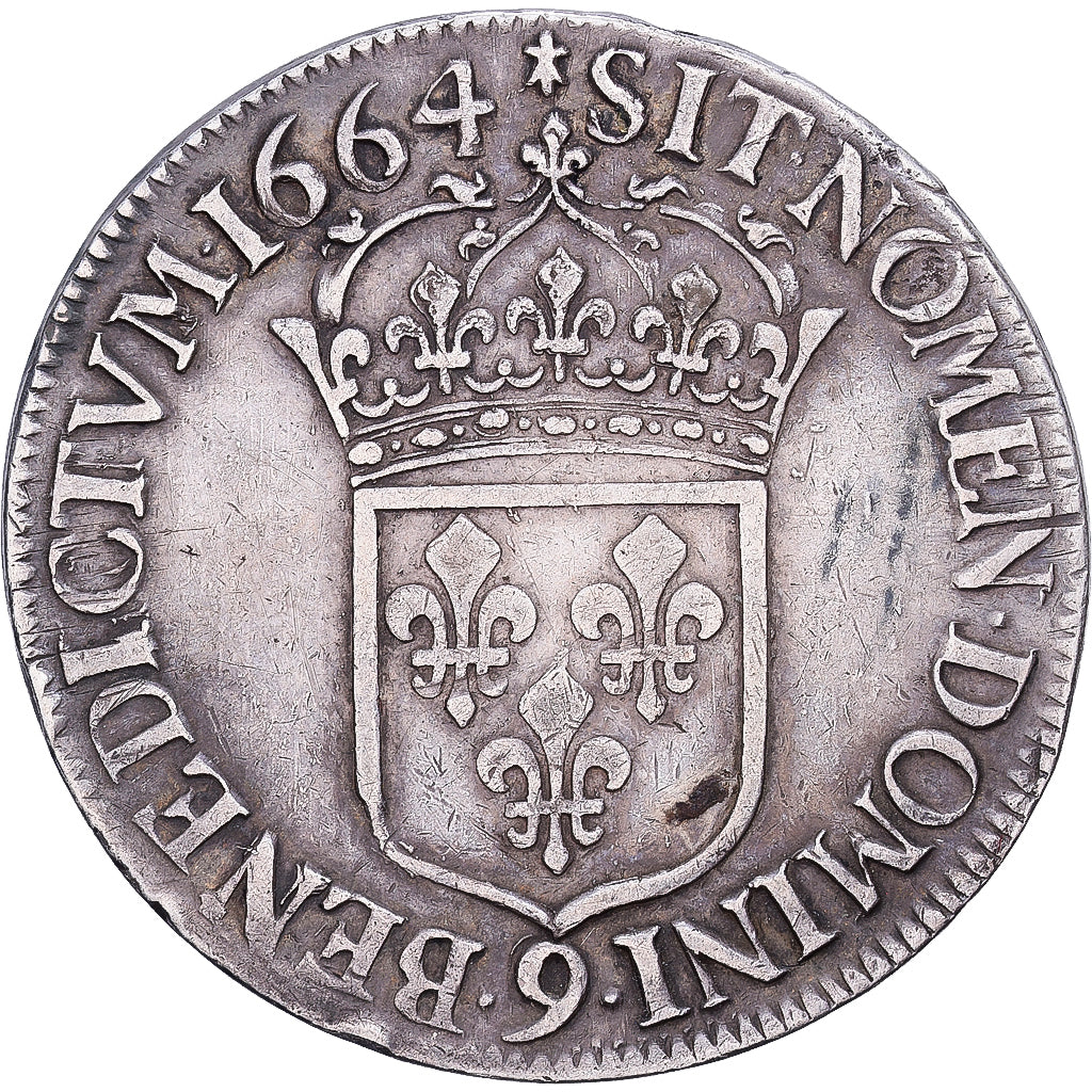 France, Louis XIV, Écu au buste juvénile, 1664, Rennes, Silver, EF(40-45)
