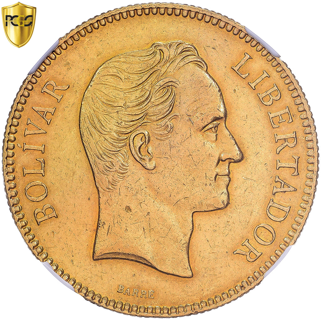 Venezuela, 100 Bolivares, 1889, Caracas, Dourado, NGC, AU55, KM:Y34