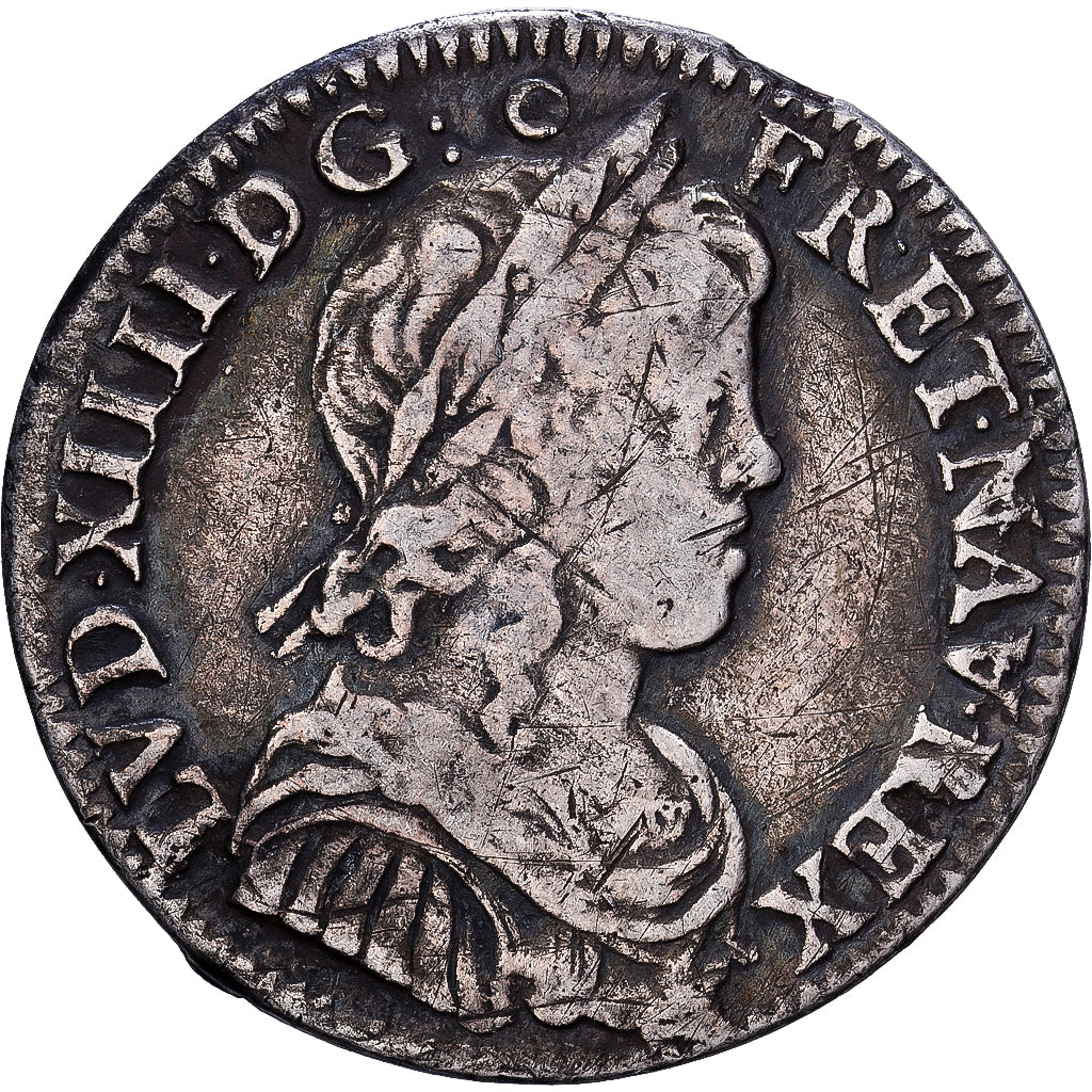 Francja, Louis XIV, 1/4 Écu à la mèche longue, 1651, Rennes, Srebro