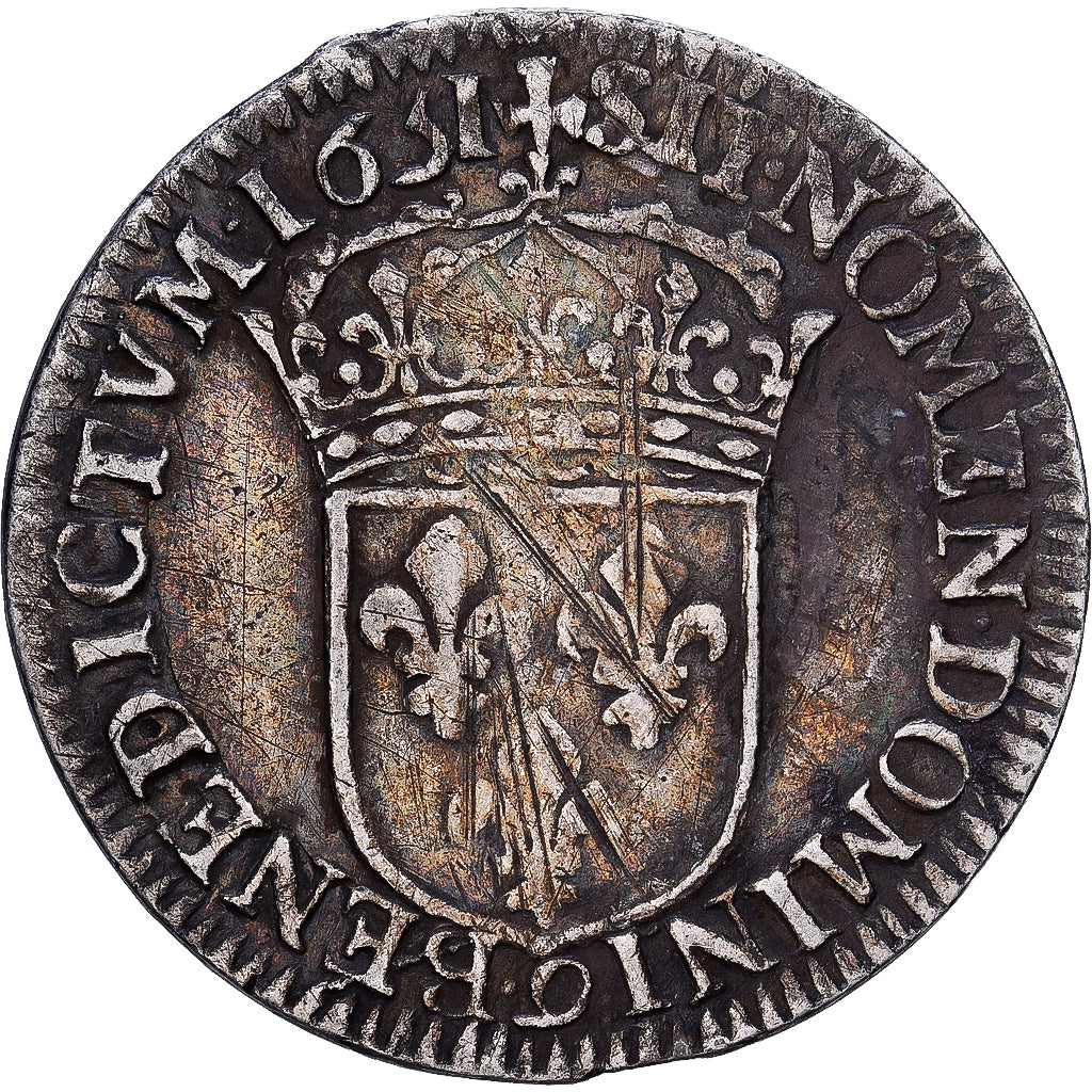 Francja, Louis XIV, 1/4 Écu à la mèche longue, 1651, Rennes, Srebro
