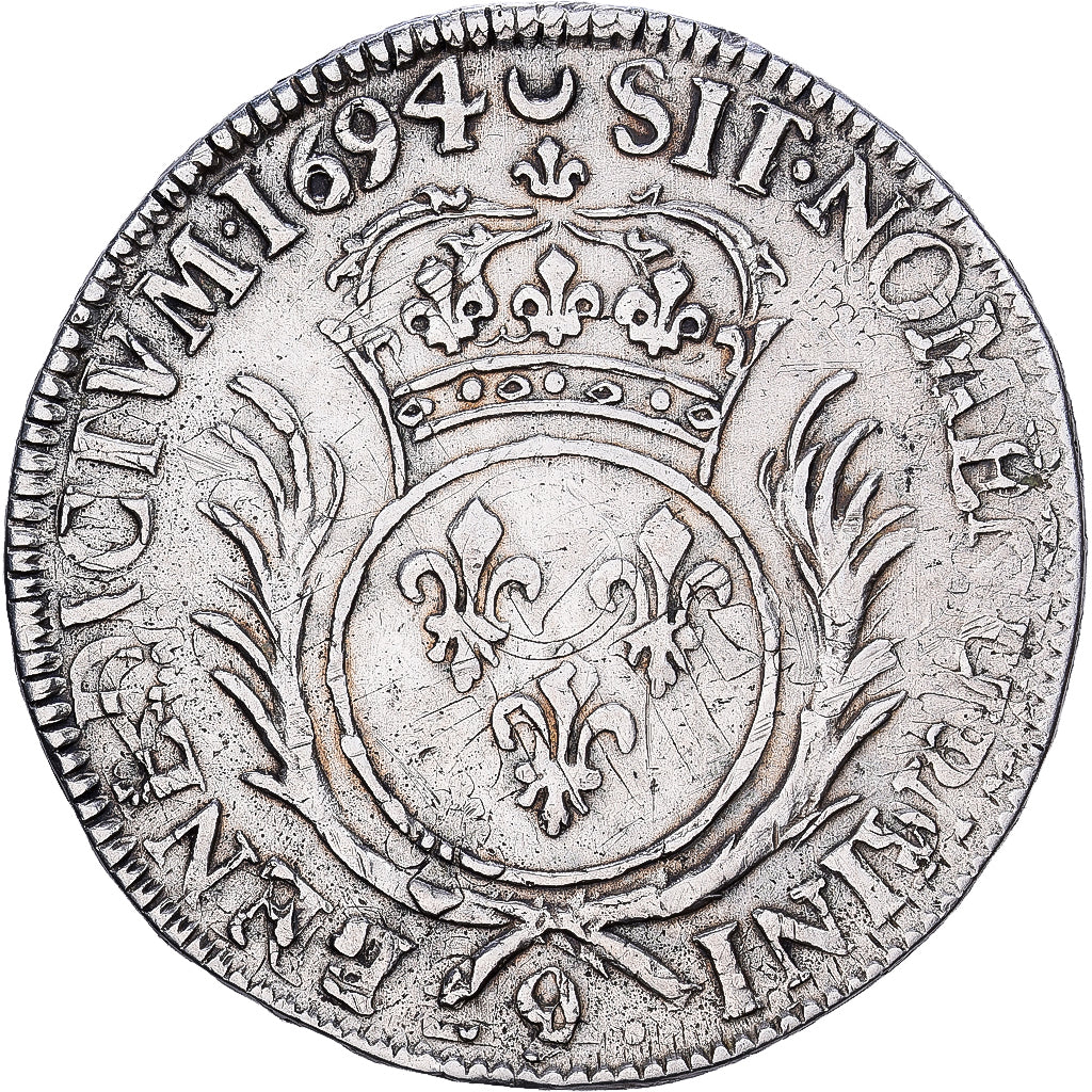 France, Louis XIV, 1/2 Ecu aux palmes, 1694, Rennes, réformé, Silver