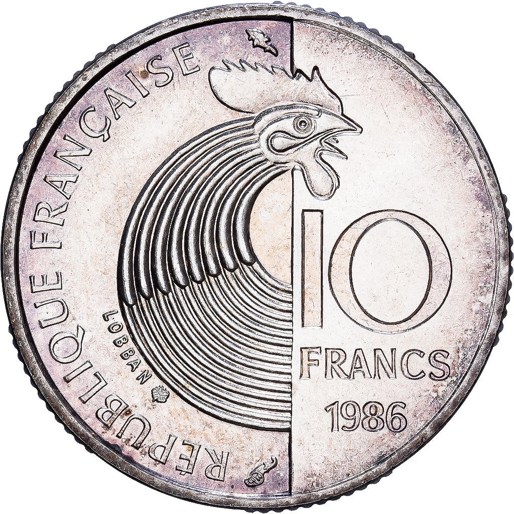 France, 10 Francs, Robert Schuman, 1986, MDP, Silver, MS(65-70), Gadoury:825