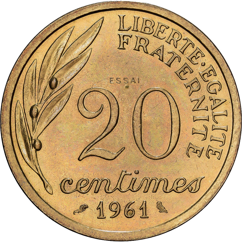 France, 20 Centimes, 1961, MDP, ESSAI, Copper-nickel Aluminium, MS(65-70)