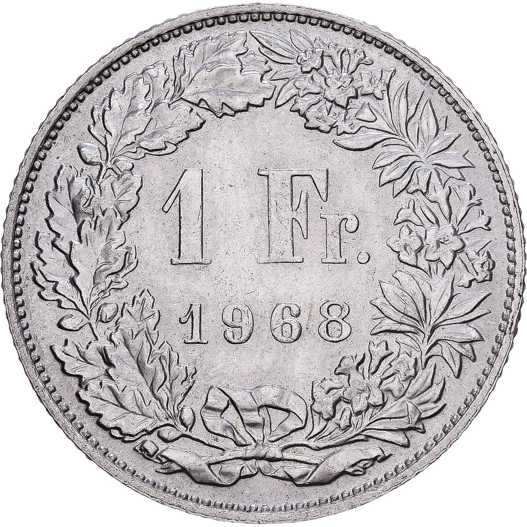 Switzerland, 1 Franc, Helvetia, 1968, Bern, Cupronickel, MS(63), KM:24a