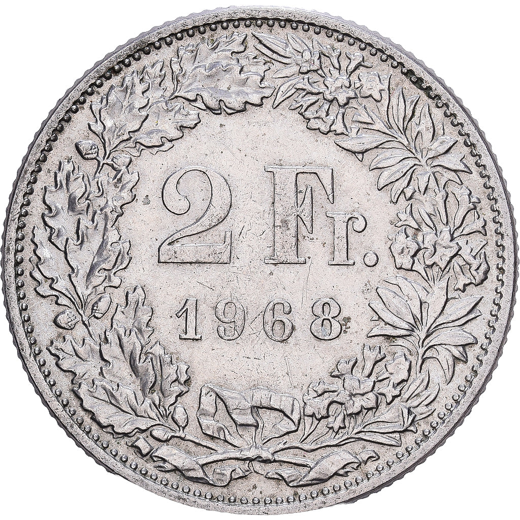 Switzerland, 2 Francs, Helvetia, 1968, Bern, Cupronickel, AU(55-58), KM:21a
