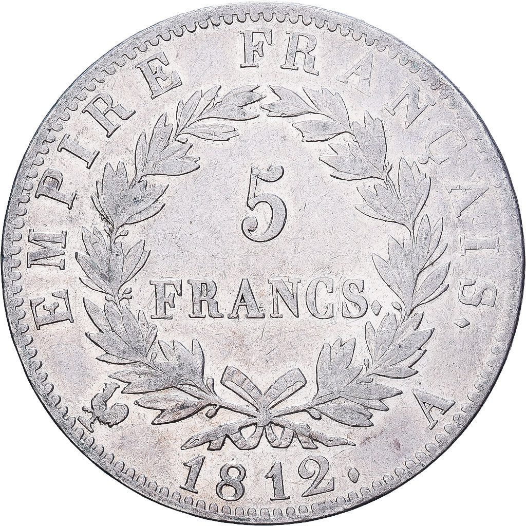 Francia, Napoleon I, 5 Francs, 1812, Paris, Plata, BC+, Gadoury:584