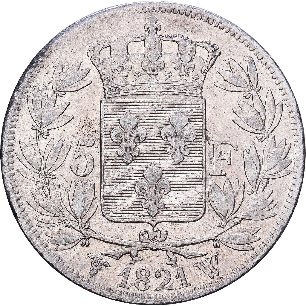 Francja, Louis XVIII, 5 Francs, 1821, Lille, Srebro, EF(40-45), Gadoury:614