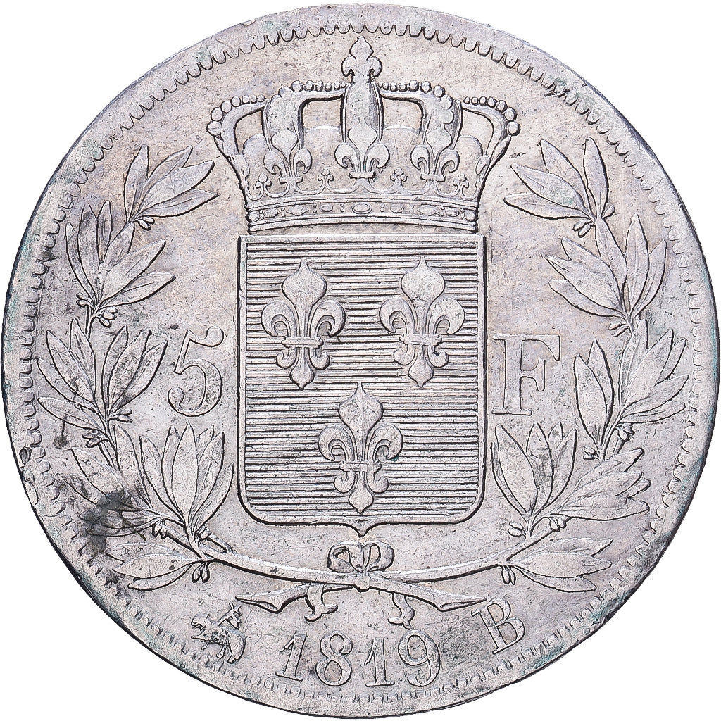 Frankreich, Louis XVIII, 5 Francs, 1819, Rouen, Silber, SS, Gadoury:614