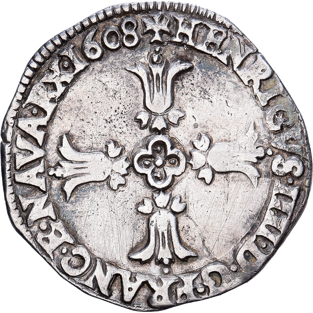 France, Henri IV, 1/4 Ecu, Croix feuillue de face, 1608, Bayonne, Silver
