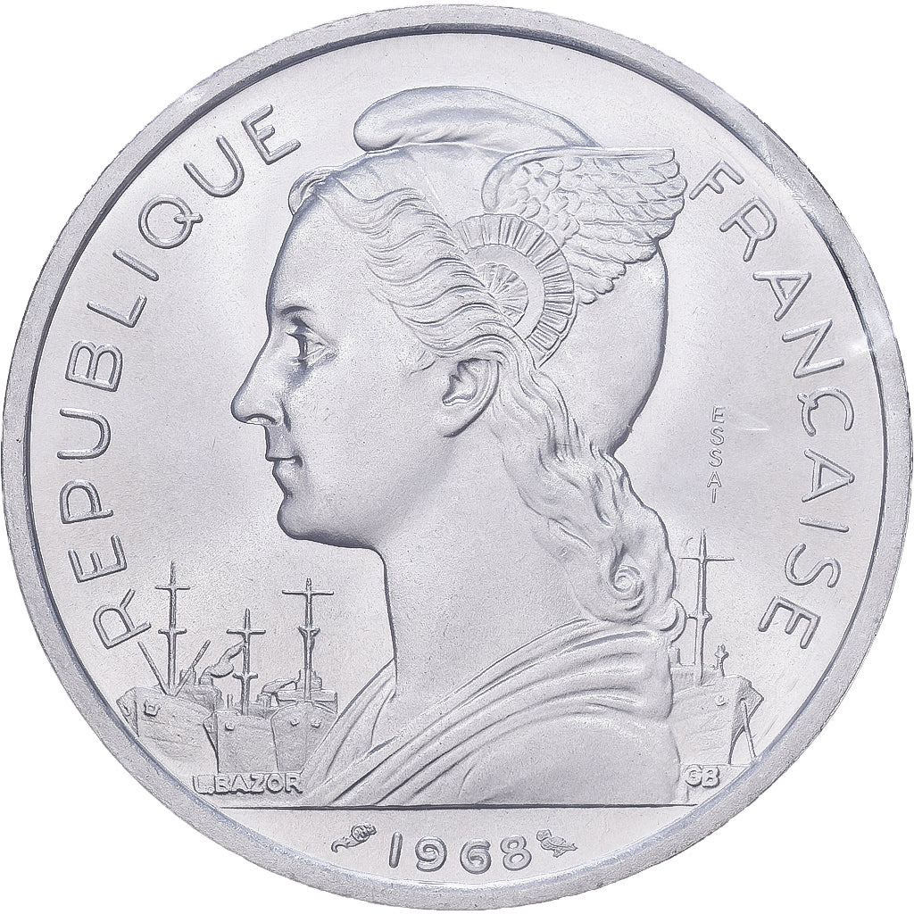 TERRITORIO FRANCÉS DE LOS AFARS E ISSAS, 5 Francs, 1968, MDP, ESSAI, Aluminio